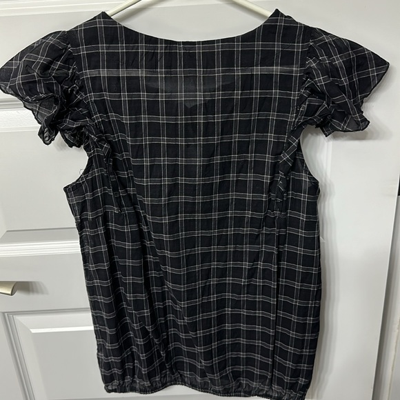 Gap XS Flutter Sleeve Black and White Checkered Blouse - Picture 5 of 12